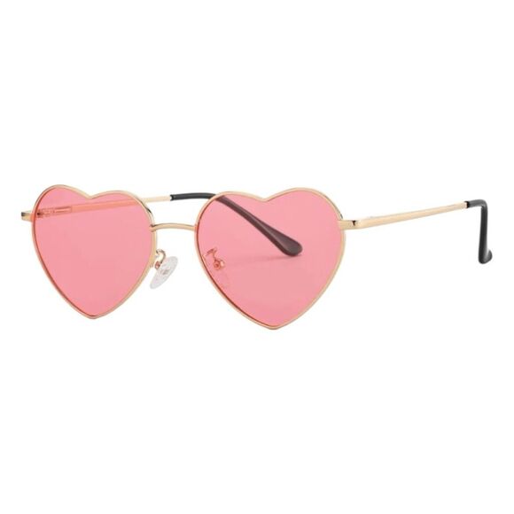 Polarized Heart Shaped Sunglasses Pink Gold Metal Frame - Picture 2 of 7